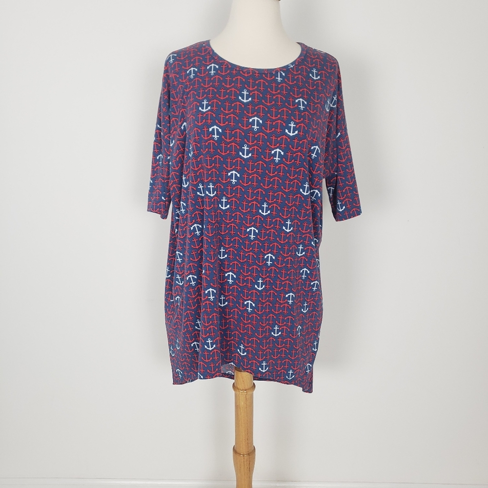 LuLaRoe Nautical Anchor Irma Red, White & Blue Small